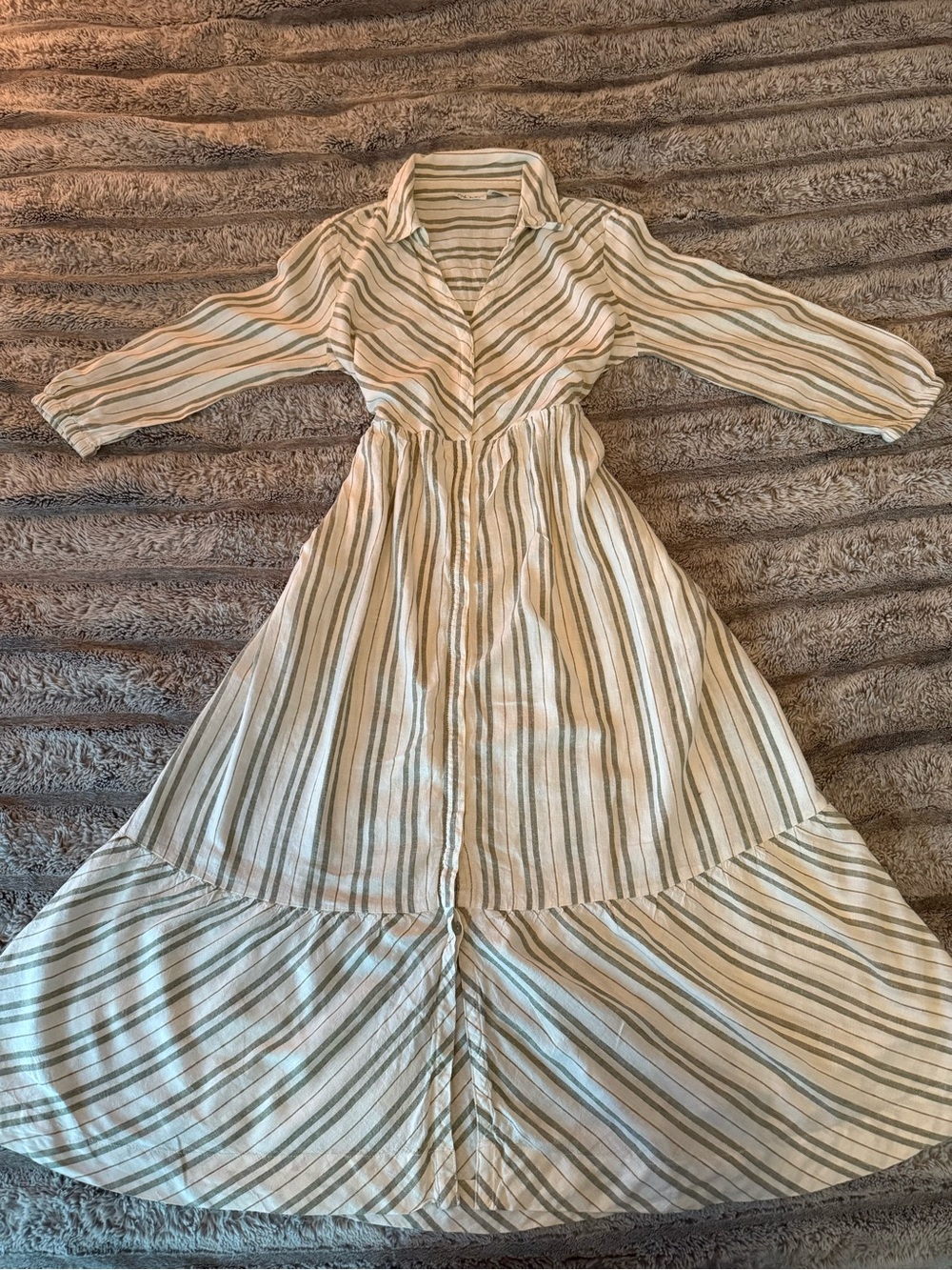 Nicole Miller Cream Dress with Green and Tan Stripes Maxi